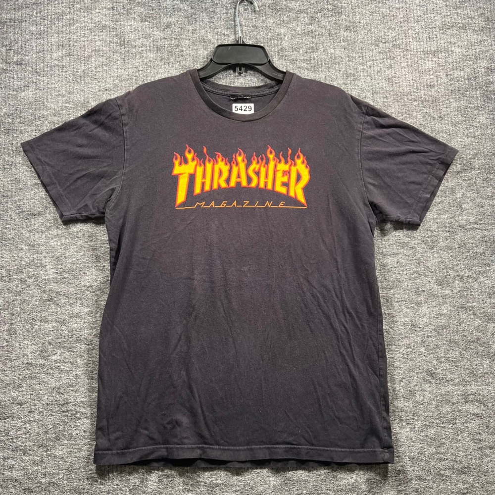 Thrasher Magazine Flame Logo Graphic T-Shirt Black Mens Large Skate Streetwear